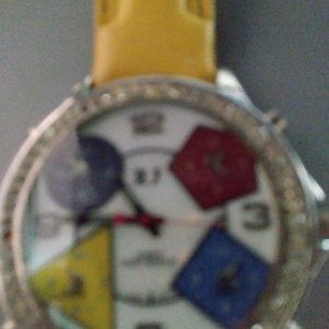 RJ women's Large Face Watch with yellow leather strap 4 time zones